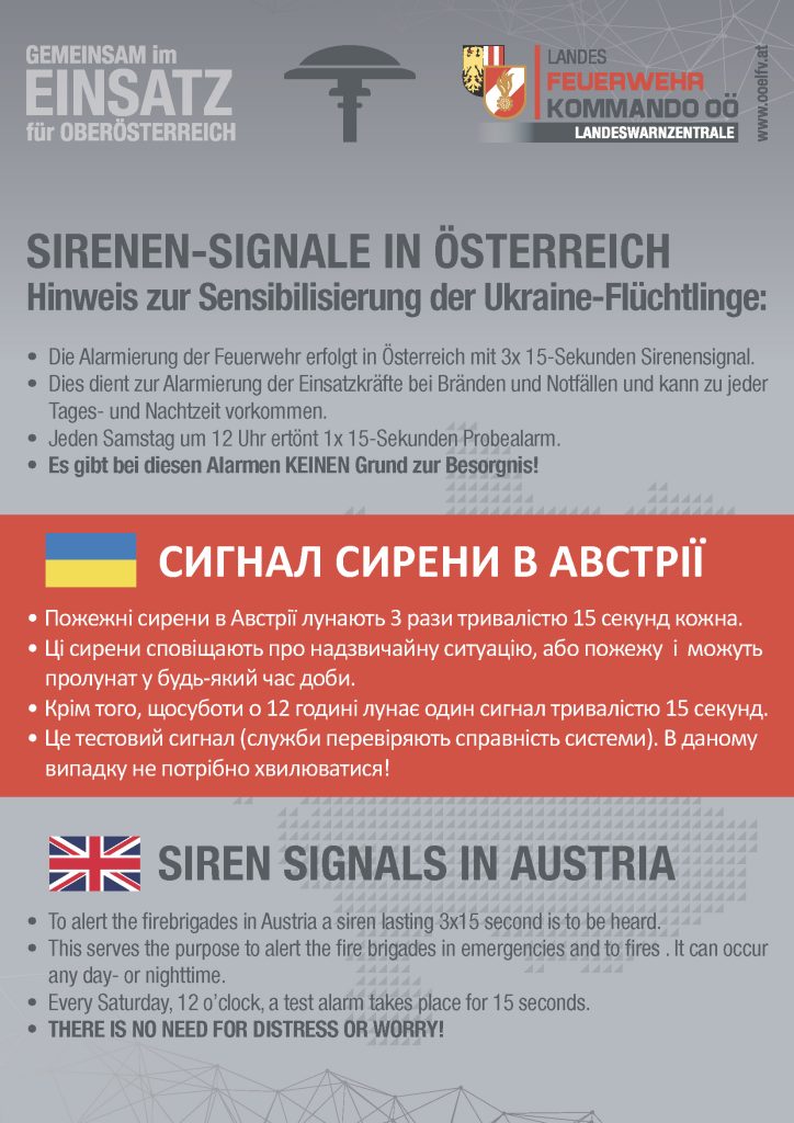 Sirenen-Signale in Österreich